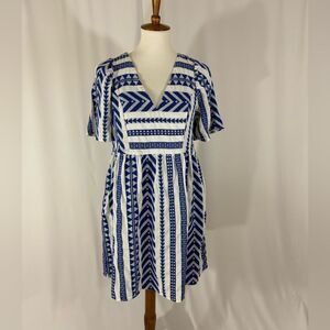 Old Navy Blue and White Geometric Midi Dress
